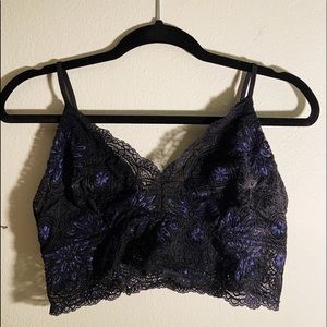 Lace bralette, XL, black with purple/blue …